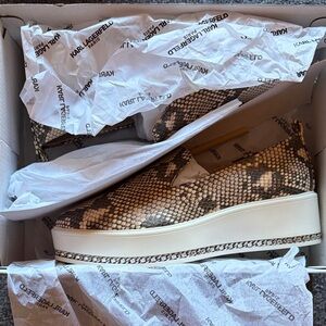 Karl Lagerfeld Brown and Cream Snakeskin Sneakers